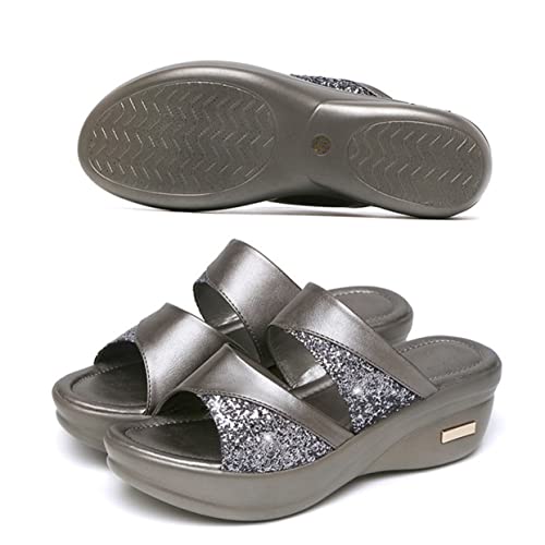 FOMIYES Damen Wedgesandalen mit Dicker Sohle Sommerliche Offene Zehen Graue Plateau Slipper Bequeme Outdoor Mom Schuhe Casual Sandalen für Frauen von FOMIYES