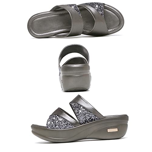 FOMIYES Damen Wedgeslipper Sommer Casual Pantoletten mit Dicker Keilsohle Fischmaul Design und Langlebig Graue Outdoor Sandalen Sommerschuhe für Frauen von FOMIYES