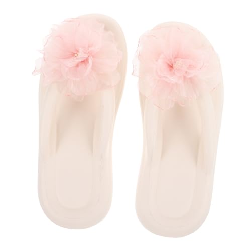 FOMIYES Damen Zehentrenner Sandalen mit Floraler Verzierung Flache Sommerschuhe Rutschfeste Strandpantoletten Leicht Schnell Trocknend von FOMIYES