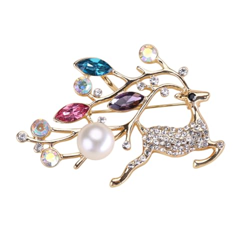 FOMIYES Delikate Damenbrosche mit Perlen und Weihnachts hirschmotiv Modische Party brosche in Roségold Eleganter Schmuck für Kleid Schal Mantel und Festliche Anlässe von FOMIYES