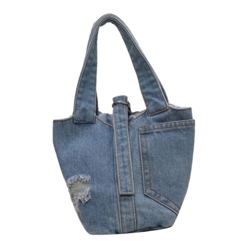 FOMIYES Denim Handtasche Damen Vintage Stil Tragbare Umhängetasche mit Griff Leicht Robust Mittelgroß für Alltag und Reisen Handgefertigte Tasche Hellblau von FOMIYES