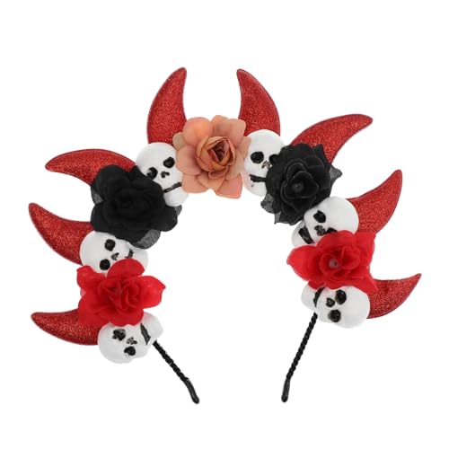 FOMIYES Dämonenhörner Stirnband Mit Totenkopf Und Blumenelementen Für Halloween-cosplay Und Kostümpartys Leichtes Und Bequemes Kopfbedeckungs-zubehör Mit Elastischem Design Für von FOMIYES