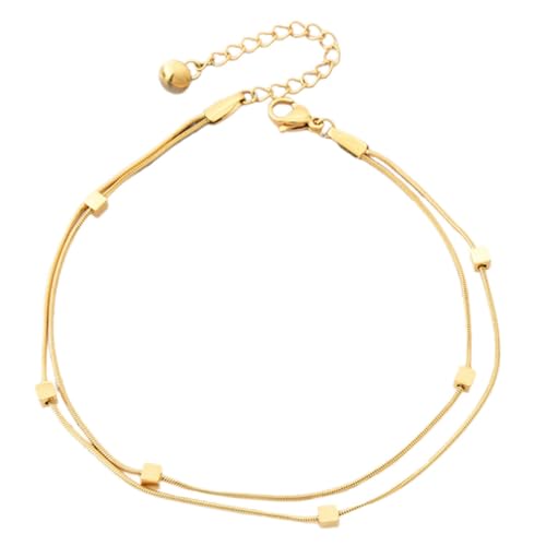 FOMIYES Doppellagige Fußkette Damen Titanstahl Goldbeschichtet Verstellbar Elegant Leicht Für Sommerkleidung Geschenkidee Weihnachten Geburtstag von FOMIYES