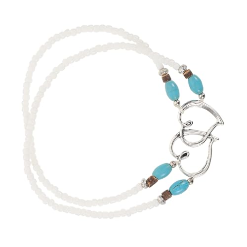FOMIYES Doppelherzarmband Für Damen Fußkettchen Mit Perlenbesetz Elastisches Fußkettchen Türkisfarbenes Fußschmuck Boho- Strand- von FOMIYES