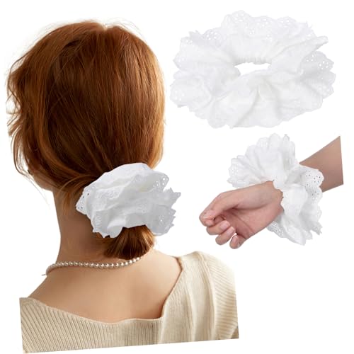 FOMIYES Doppellagiges Spitzen Haargummi Weiß Elastischer Haarschmuck für Damen Weiches Haargummi für Pferdeschwanz und Zopfbänder Praktischer Haarknotenhalter für Frauen und Mädchen von FOMIYES