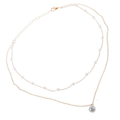 FOMIYES Doppelreihige Perlenkette Damen Goldfarben Layered Necklace Trendige Mehrlagige Halskette Elegant Schmuck für Alltag Party FOMIYES Doppelreihige Perlenkette Damen Goldfarben Layered Necklace Trendige Mehrlagige Halskette Elegant Schmuck für Alltag Party von FOMIYES