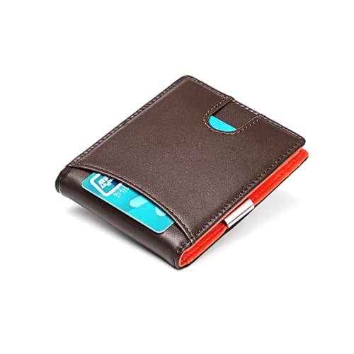 FOMIYES Echtes Material Herren Geldbörse Ultrathin RFID Schutz Wallet mit Münzfach Kartenetui Fotohalter Geldklammer für Alltag Arbeit Schule Dunkelbraun von FOMIYES