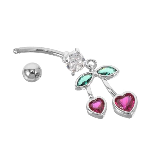 FOMIYES Edelstahl Bauchnabelring Herz Kirsche Design Hautfreundliches Bauchnabelpiercing Schmuckstück Glatte Oberfläche Modisch und Süß für Damen Hypoallergen und Langlebig von FOMIYES