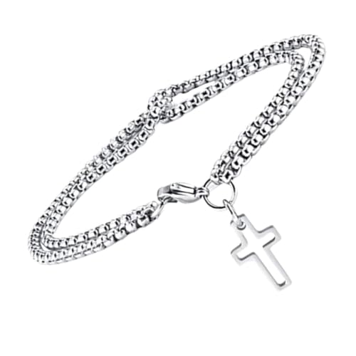 FOMIYES Edelstahl Herrenarmband Kreuz Doppelschicht Armband mit Doppelketten Design Modisches Cross Bangle Schmuck für Alltag und Besondere Anlässe von FOMIYES