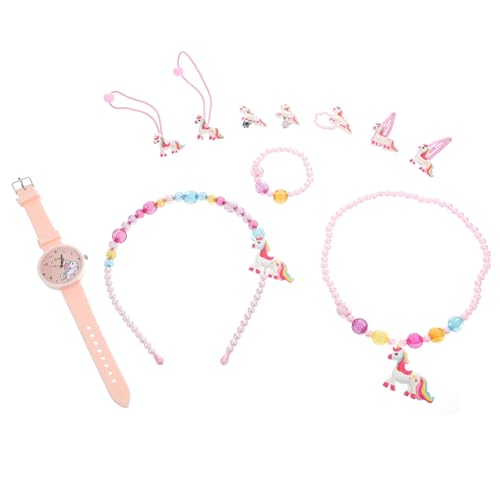FOMIYES Einhorn Schmuck Satz für Mädchen – 1 Satz Kinder Uhr mit Einhorn Armband und Halskette Haarschmuck Zubehör für Kindergeburtstag und Weihnachten von FOMIYES