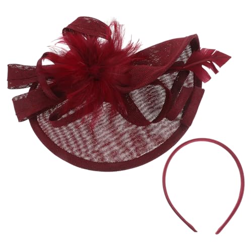 FOMIYES Eleganter Damen Fascinator Haarclip mit Kleinem Zylinderhut Weinrote Federn Leichter Party und Hochzeits Kopfschmuck Komfortables Stirnband für Festliche Anlässe von FOMIYES