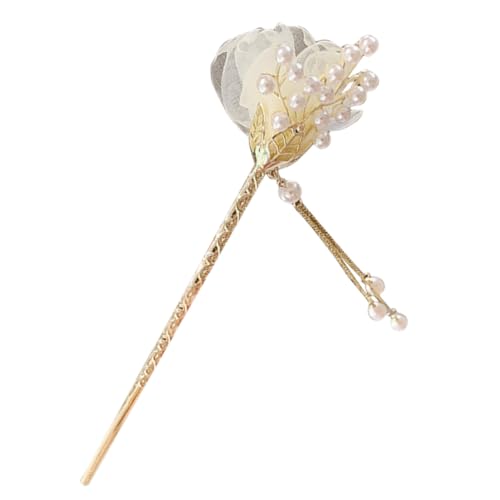 FOMIYES Eleganter Stoffblumen Haarstab mit Perlen Quaste Chinesisches Haarschmuck Accessoire für Damen Leichtes Haarstäbchen für Festtage Cosplay und Alltag Stilvoll und Dekorativ von FOMIYES