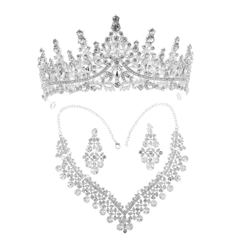 FOMIYES Elegantes Brautschmuck Set mit Diadem-Design Funkelnde Halskette und Ohrringe aus Strass für Hochzeit Ball und Party Königlicher Schmuck für Frauen Silberfarben von FOMIYES