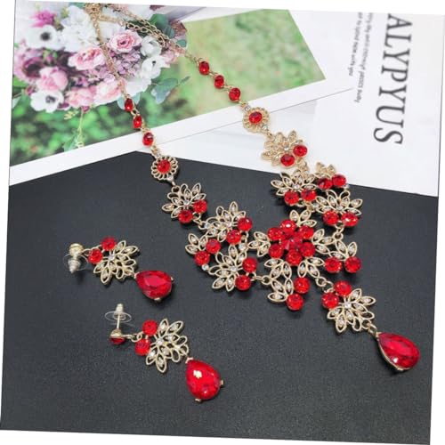 FOMIYES Elegantes Teiliges Brautschmuck Set Legierung mit Roter Krone Halskette und Ohrringen Modisches Party und Kostüm Accessoire für Frauen Stilvoll und Handgefertigt von FOMIYES