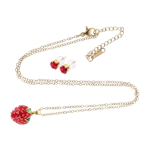 FOMIYES Erdbeer-halskette Und Ohrringe Set Für Damen Süße Mit Fruchtanhänger Damenschmuck Ohrstecker von FOMIYES