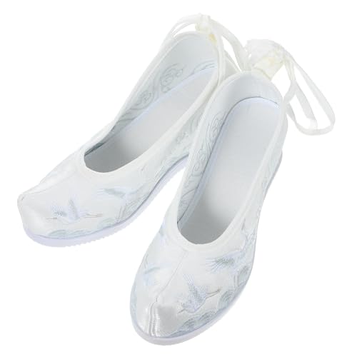 FOMIYES Ethnische Bestickte Hanfu Schuhe Damen Weiß mit Innenkeilabsatz Wedges Stilvoll Atmungsaktiv Elegant Passend zu Casual und Festlichen Outfits von FOMIYES