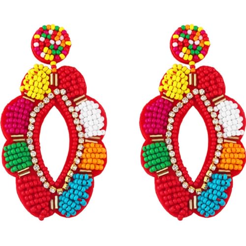 FOMIYES Ethnische Bunte Quasten ohrringe mit Blumenanhänger Handgefertigte Perlen drop ohrringe für Strand Festival Geburtstag Modische Stylische Ohrhänger für Damen von FOMIYES