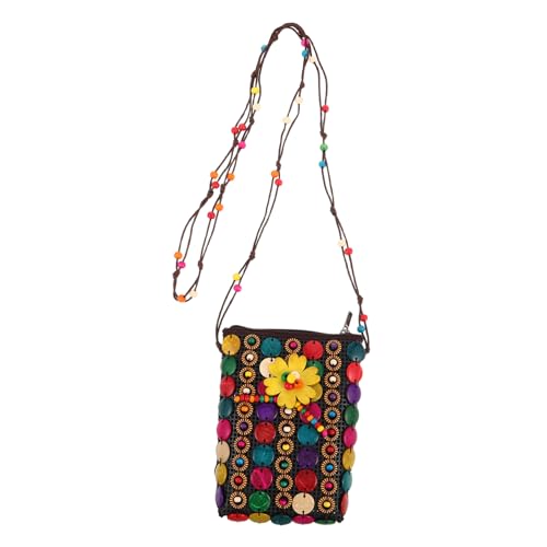 FOMIYES Ethnische Kleine Kokosnussschalen-umhängetasche mit Boho-perlen Handgefertigte Crossbody-bag für Münzen und Karten Leichter Sling-beutel mit Langem Riemen für Alltag Reisen und von FOMIYES