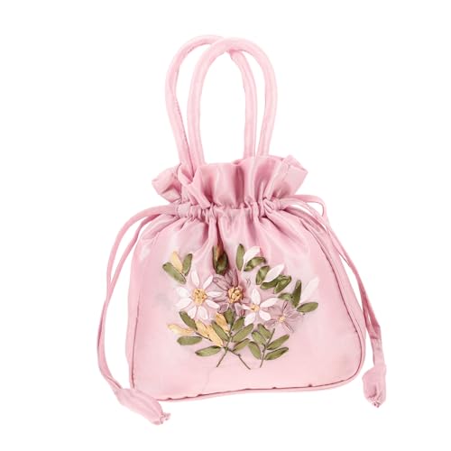 FOMIYES Ethnische Stickerei Handtasche Damen Handgelenkstasche Kleine Umhängetasche mit Tragegriff Drawstring Beutel Leicht Tragbar für Party Alltag Vielseitige Damen Tasche Rosa von FOMIYES