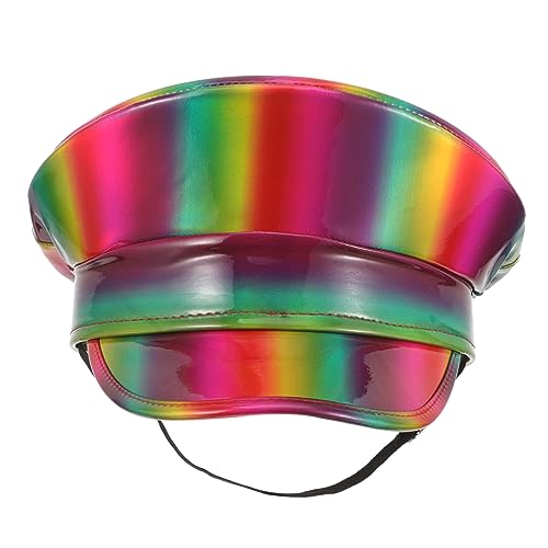 FOMIYES Farbenfrohe Damen Mütze PU Regenbogen Hut für Partys Design Bequeme Leichte Beret Mütze für Besondere Anlässe Fotoshootings für Kreative Veranstaltungen von FOMIYES