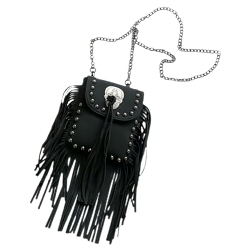 FOMIYES Fashionable Damen Umhängetasche mit Kettenriemen und Modischen Fransen Kleine Schwarze Crossbody Tasche für Alltag Shopping und Party Kompakte Schultertasche mit Vielseitigem von FOMIYES