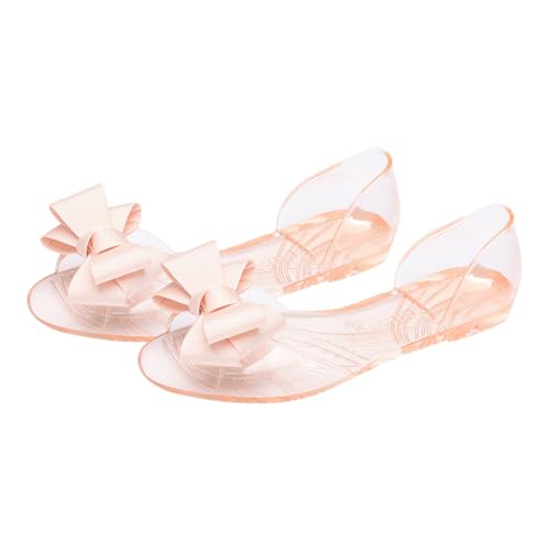 FOMIYES Flache Damen Jelly Shoes Sandalen mit Schleife Atmungsaktive Strapazierfähige Sommer Strandschuhe Bequeme Leichte Bowknot Sandalen in Beige für Freizeit und Urlaub von FOMIYES