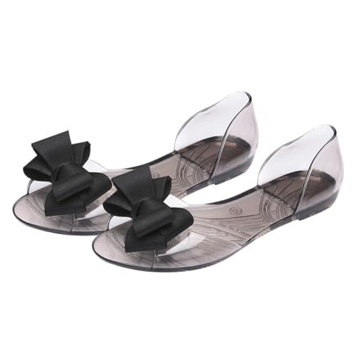 FOMIYES Flache Geleeschuhe Strandschuhe Zehensteg-Sandalen für Damen Wohnung Offene Zehensandalen für Frauen Bogen Flache Strandsandalen Schuhe für Frauen Gelee Hausschuhe Schwarz von FOMIYES