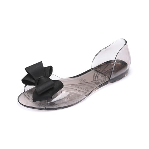 FOMIYES Flache Jelly Sandalen Damen Bowknot Design Sommer Strandschuhe Schwarz Bequeme Strapazierfähige Kreative Badeschuhe für Freizeit und Urlaub von FOMIYES