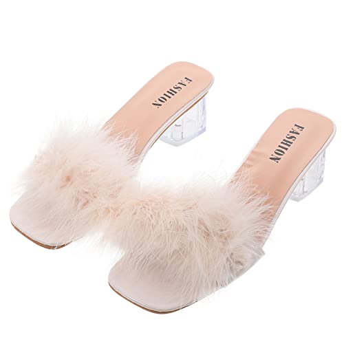FOMIYES Flauschige Damen Sandalen mit Klarem Blockabsatz Bequeme Leichte Sommerschuhe Rutschfest Modisch für Alltag Party und Formelle Anlässe Passend zu Röcken und Jeans von FOMIYES