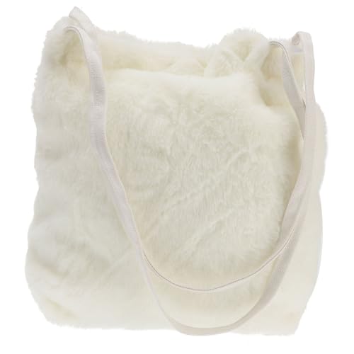 FOMIYES Fluffy Bucket Bag Handtasche Damen Schultertasche Kuscheliger Tote Bag Weiß Vielseitige Umhängetasche für Alltag Shopping Freizeit Party von FOMIYES