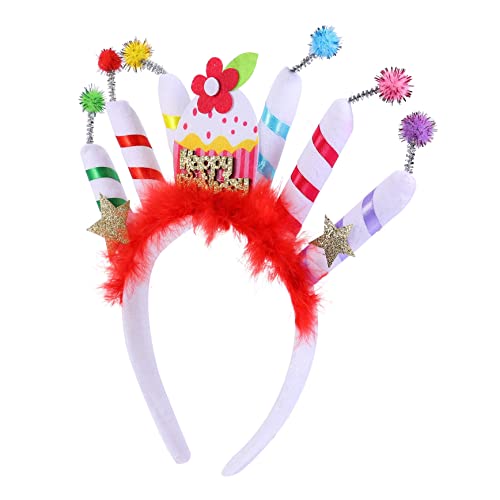 FOMIYES Geburtstag Stirnband Mädchengeburtstag Haarband Kuchen Kerze Stirnband Geburtstag Haarschmuck Weiß Damen-stirnband Prinzessin Haarband Banner-stirnband Abschlussball Frau Hut Stoff von FOMIYES