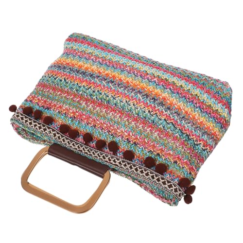FOMIYES Geflochtene Handtasche Damen Langlebige Sommerliche Strohtasche Großer Stauraum Vielseitig Tragbar Einfacher Stil für Freizeit und Alltag von FOMIYES