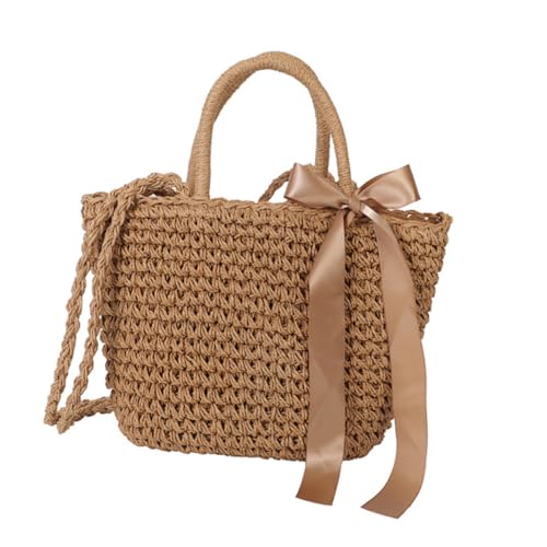 FOMIYES Geflochtene Handtasche Damen Strandtasche aus Robustem Material Crossbody Tasche für Alltag Party Shopping und Reisen Leichte und Vielseitige Umhängetasche in Braun von FOMIYES