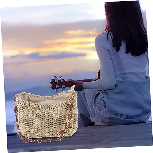 FOMIYES Geflochtene Strandtasche Damen Strohtasche Sommer Handtasche Schultertasche Strandurlaub Party Alltag Tote Bag Stroh Naturfarben Mittelgroß von FOMIYES