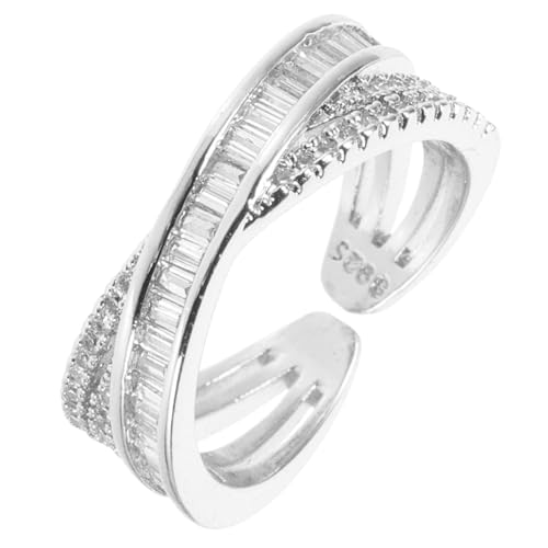 FOMIYES Geometrischer Offener Ring mit Zirkonia Verstellbarer Fingerring für Frauen Eleganter Schmuck für Stilvolles Design Platinfarbe von FOMIYES