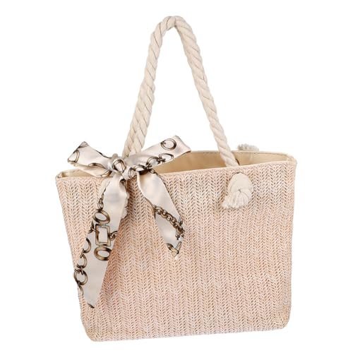 FOMIYES Gewebte Schultertasche aus Strapazierfähigem Stroh für Damen Großzügige Strandtasche Vielseitige Sommer Handtasche für Reisen Freizeit und Alltag Bequeme Umhängetasche in Beige von FOMIYES