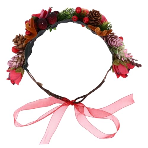 FOMIYES Geweih Stirnband Haarschmuck Für Kinder Blumenstirnbänder Stylische Stirnbänder Für Damen Weihnachtsblumenstirnband Urlaub Party Gefälligkeiten Haarbänder Stoff Kiefernzapfen Beere von FOMIYES