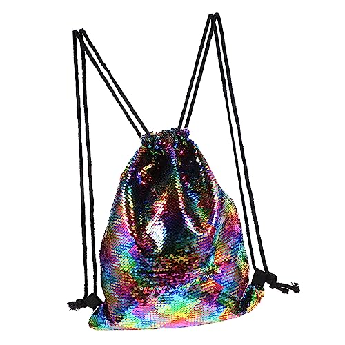 FOMIYES Glänzender Pailletten Turnbeutel mit Kordelzug Bunter Meerjungfrau Rucksack Leichter Sport und Freizeitsack für Damen Große Kapazität Modisch für Schule Tanz und Outdoor von FOMIYES
