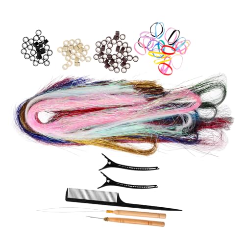 FOMIYES Glitzernde Haarsträhnen Farben Leicht DIY Haar Tinsel Extensions für Frauen Mädchen mit Teiligem Werkzeugset und Anleitung Modisch Schonend für Alltag Karneval Cosplay von FOMIYES