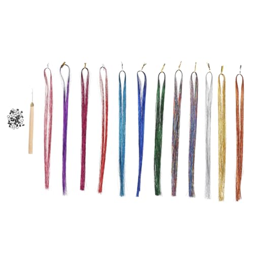FOMIYES Glitzernde Hair Tinsel Strähnen Farben mit Häkelnadel und Silikonringe Haarverlängerung Party Haarschmuck für Mädchen Flechtwerkzeuge von FOMIYES