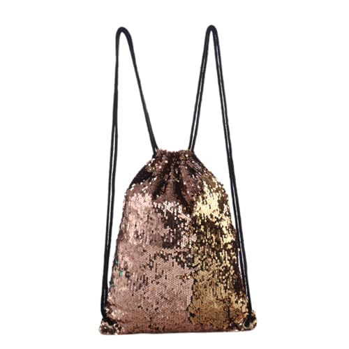 FOMIYES Glitzernder Kordelzug-Rucksack Für Damen Multifunktionale Sporttasche Für Reisen Strand Und Outdoor-aktivitäten Leichter Modischer Pailletten-Rucksack Champagnergold von FOMIYES