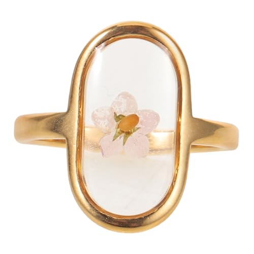 FOMIYES Gold Plated Handmade Floral Oval Ring mit Getrockneten Blüten Eleganter Statement-fingerring aus Edelstahl für Damen Komfortabler Schmuck mit Künstlerischem Design von FOMIYES
