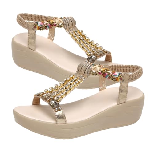 FOMIYES Damen Slipsole Sandale Mit Mittelhohem Absatz Strass Keilsandale Gummisohle Leicht Auszuziehen Für Sommer Strand Partys Und Alltag von FOMIYES