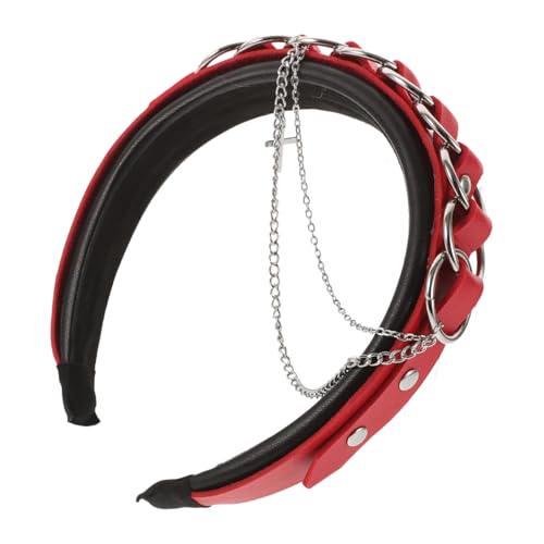 FOMIYES Gothic Stirnband Punk Lolita Leder Kette Kreuz Design für Damen Rutschfestes Haarreif Party Accessoire Kopfschmuck Rot Zinklegierung Cosplay von FOMIYES