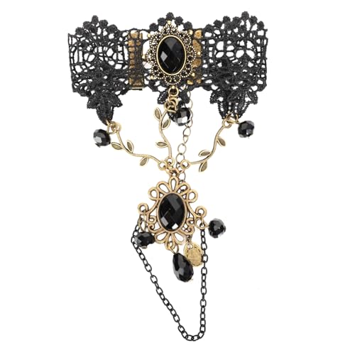 FOMIYES Gothic Armband mit Kristallperlen und Verstellbarem Spitzen Design Retro Halloween Schmuck für Damen Elegantes Handgefertigtes Vintage Spitzenarmband von FOMIYES