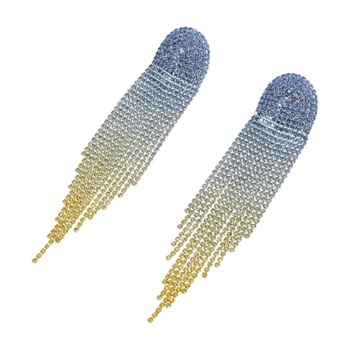 FOMIYES Gradient Glitzer Quasten Ohrringe Damen Lange Strass Fransen Kronleuchter Ohrhänger Leicht Elegant Schwingend Funkelnde Brautschmuck für Hochzeits Partyveranstaltungen von FOMIYES