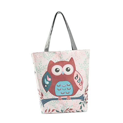 FOMIYES Große Canvas Umhängetasche Damen mit Kreativem Eulenprint Leichte Stofftasche mit Hoher Kapazität Praktische Schultertasche für Schule Arbeit Einkauf und Freizeit von FOMIYES