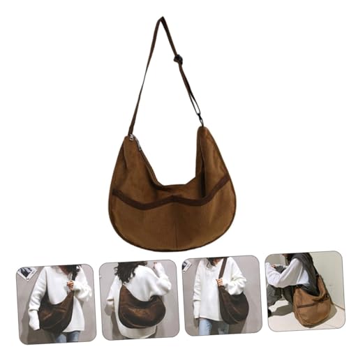 FOMIYES Große Corduroy Schultertasche Damen Canvas Handtasche mit Reißverschluss Vintage Umhängetasche für Alltag Arbeit Reisen Vielseitig Einsetzbar von FOMIYES