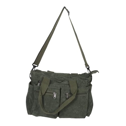 FOMIYES Große Corduroy Tote Bag Damen Schultertasche mit Taschen Minimalistischer Crossbody Handbag für Arbeit Freizeit Vielseitige Umhängetasche in Grün von FOMIYES