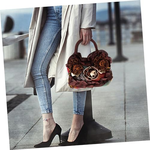 FOMIYES Große Damen Canvas Shopper Tasche mit Reißverschluss Geräumige Lässige Handtasche für Alltag Einkaufen und Freizeit Umweltfreundlich Handgenähte Blumenverzierung Kaffee Farbton von FOMIYES